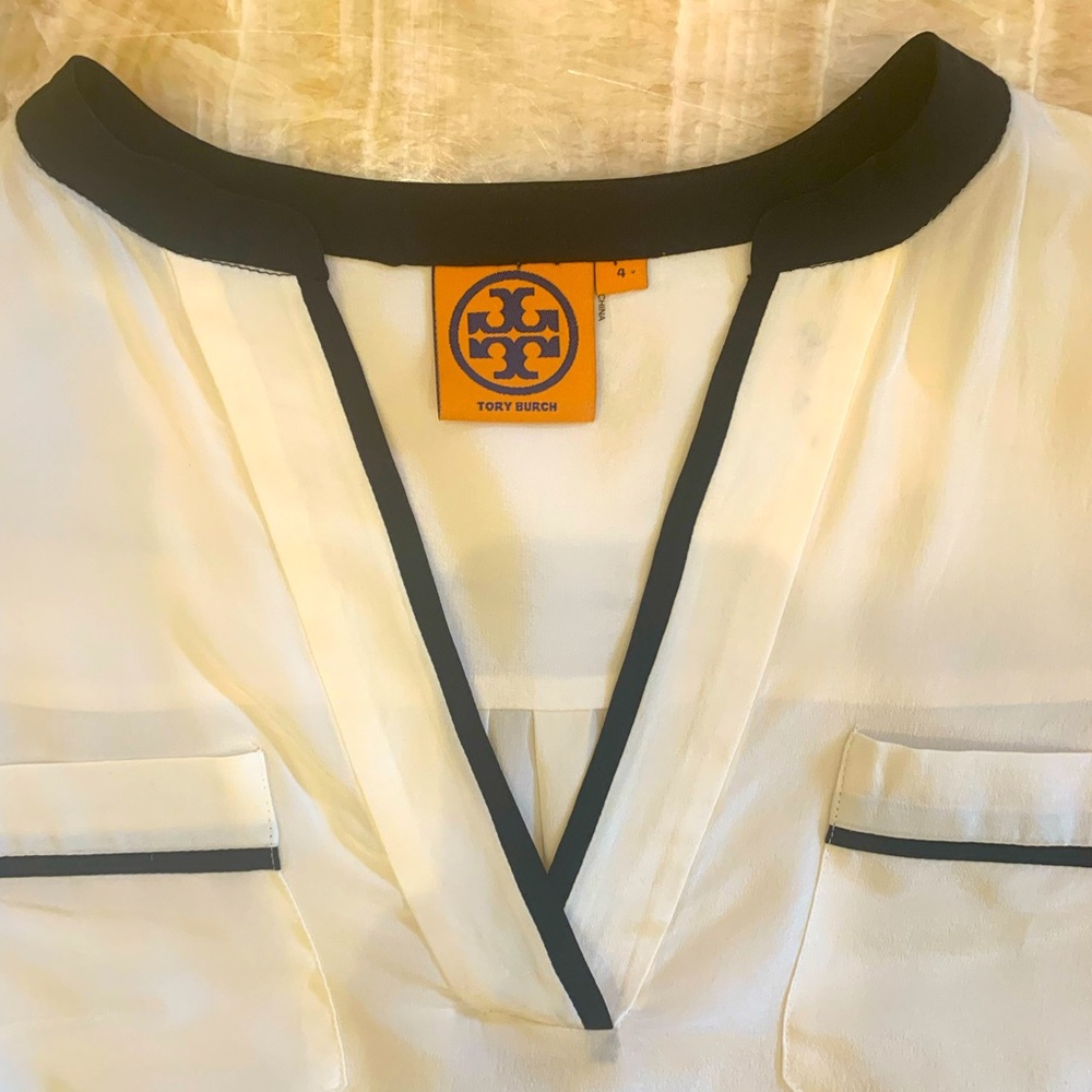 Tory Burch silk blouse top size 4 cream/black silk